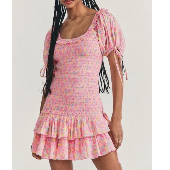 LoveShackFancy Dresses & Skirts - Loveshackfancy Violet Ruffle Mini Dress in Floral Melon Punch size Large $395